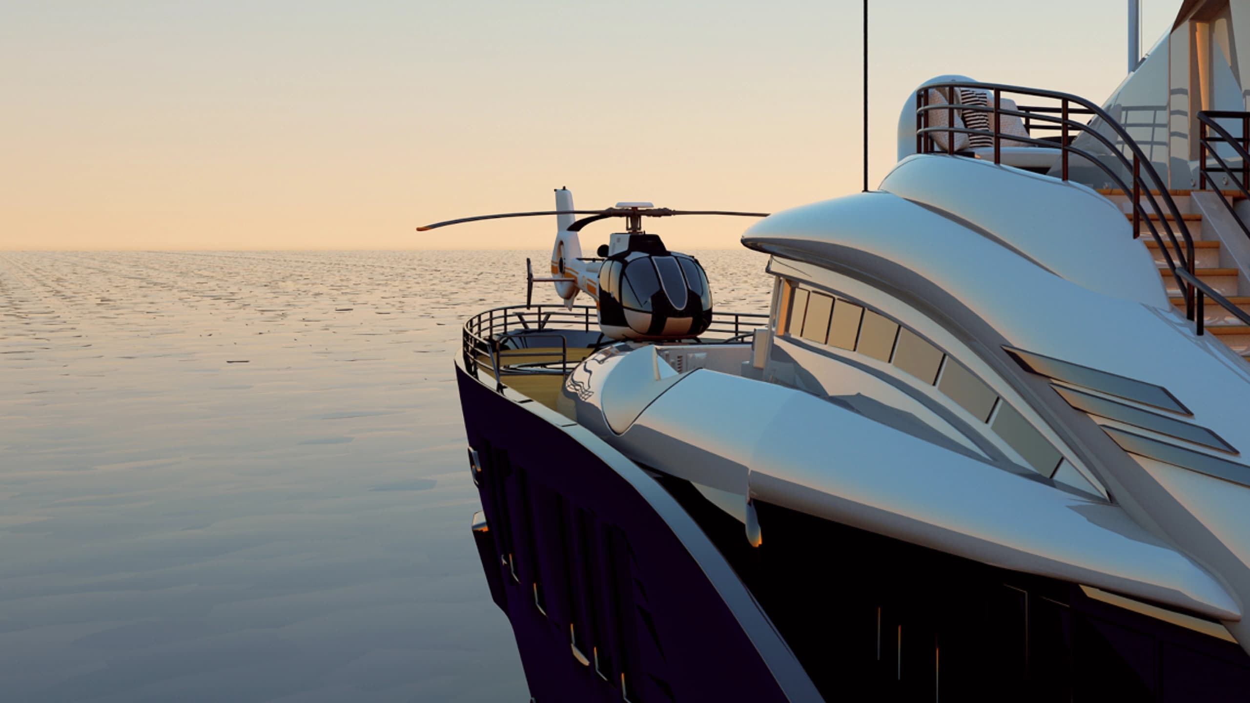 Luxury yacht at sunset