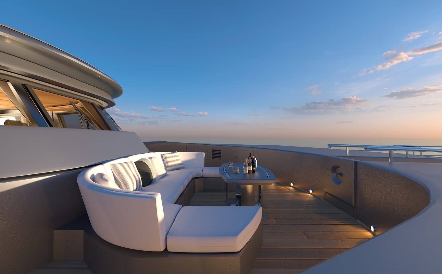 Sunset view from a yacht deck