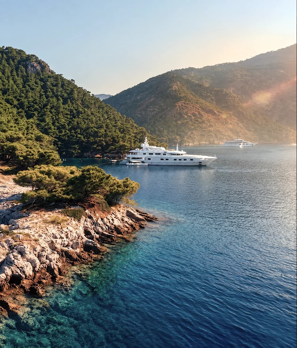Private yacht anchored in a scenic bay